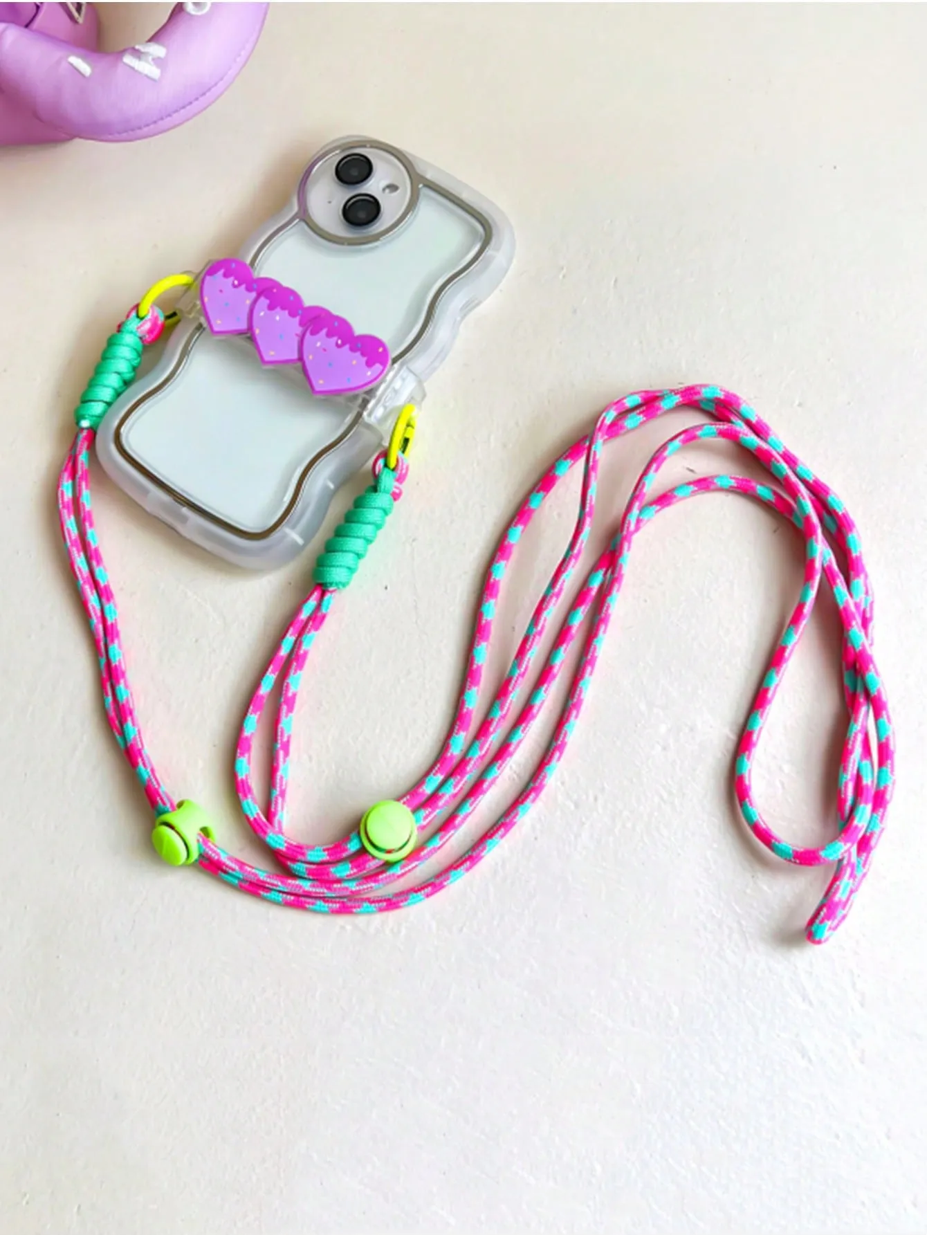 1pc Colorblock Phone Lanyard With Heart Decor Back Clip