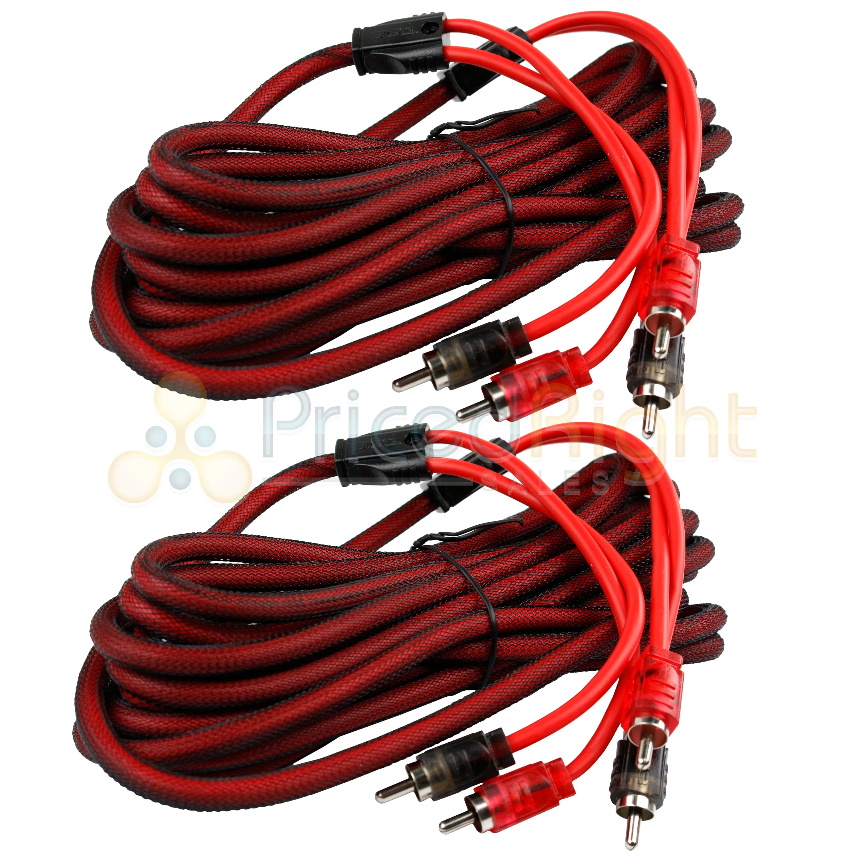 2 Pack 20 Ft 2 Channel RCA Cable Interconnect Pack Set Noise Rejection DS18 R20