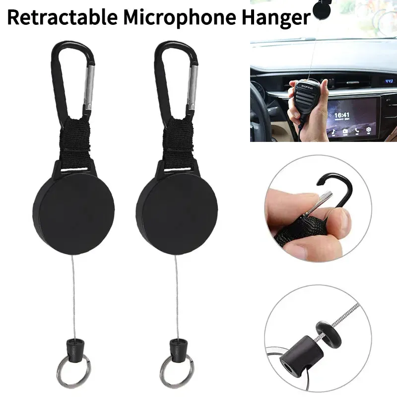 2PCS Car Platform CB Radio Retractable Tether Heavy Duty Retractable CB Radio Microphone Hanger for Baofeng Wouxun