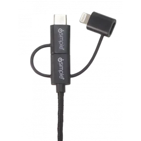 3 in 1 Charge Sync Cable, Black 1m/3ft