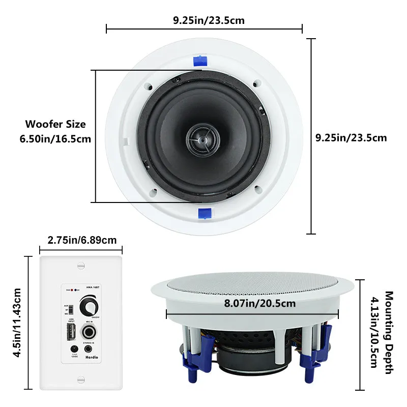 6.5" Ceiling Bluetooth Speakers 640 Watts 4-Way HCS818-16BT-4CH(4 Speakers)