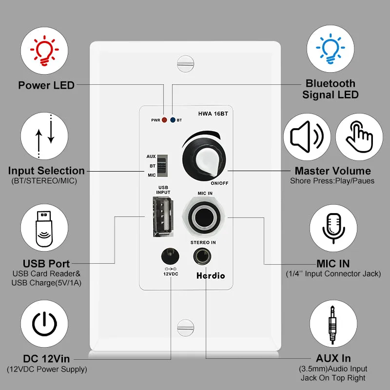 6.5" Ceiling Bluetooth Speakers 640 Watts 4-Way HCS818-16BT-4CH(4 Speakers)