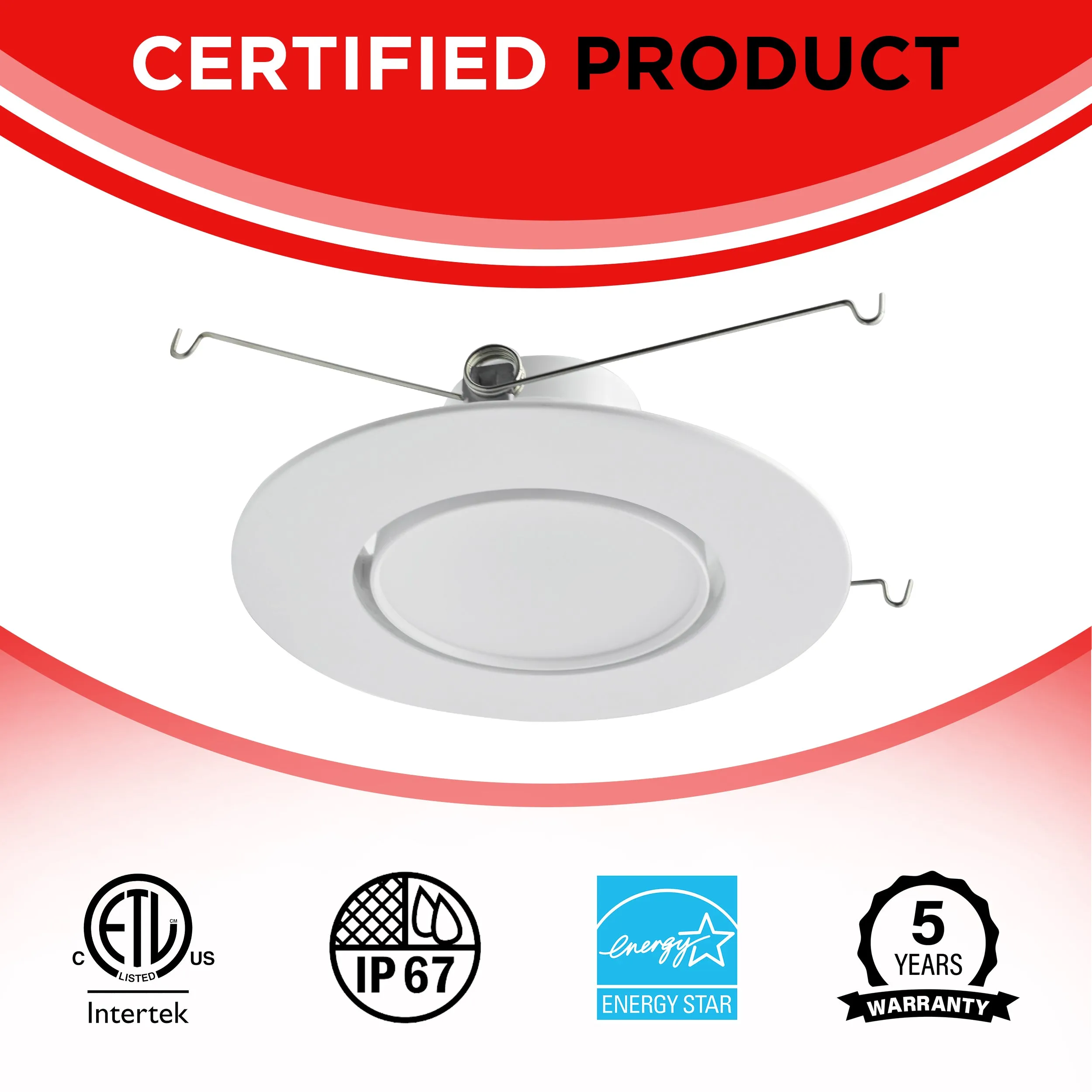 6" 16W Gimbal Retrofit Recessed Downlight - Eyeball Adjustable Spotlight - 5CCT - 1200 lumens