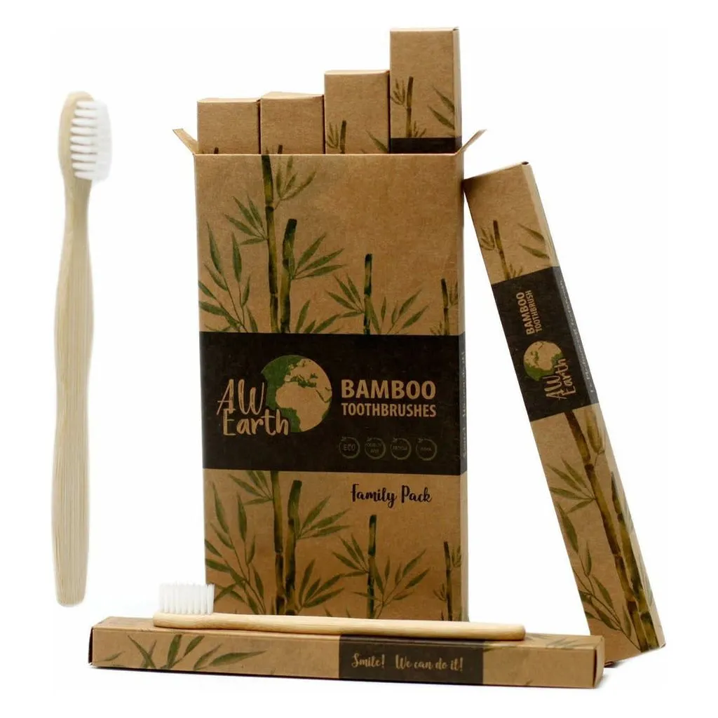 AW Earth - Eco Friendly Plastic Free & Vegan Bamboo Wooden Toothbrushes