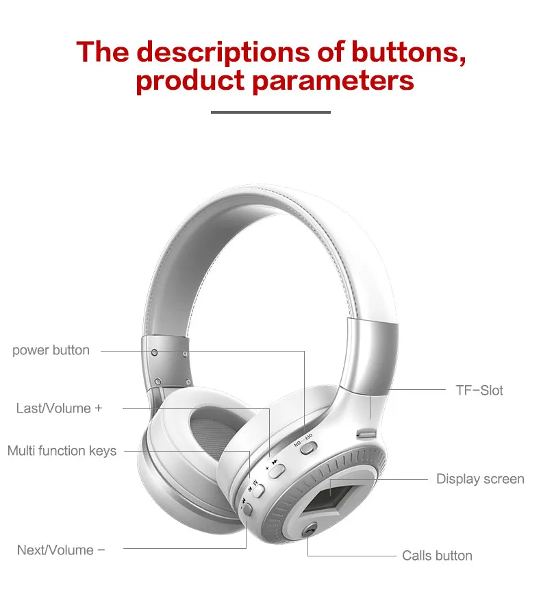 B19 Bluetooth Headphones / Wireless Stereo Headphone with Mic Headsets Micro-SD Card Slot FM Radio For Phone & PC