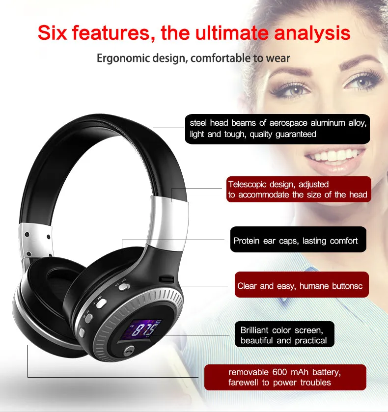 B19 Bluetooth Headphones / Wireless Stereo Headphone with Mic Headsets Micro-SD Card Slot FM Radio For Phone & PC