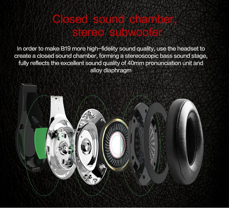 B19 Bluetooth Headphones / Wireless Stereo Headphone with Mic Headsets Micro-SD Card Slot FM Radio For Phone & PC