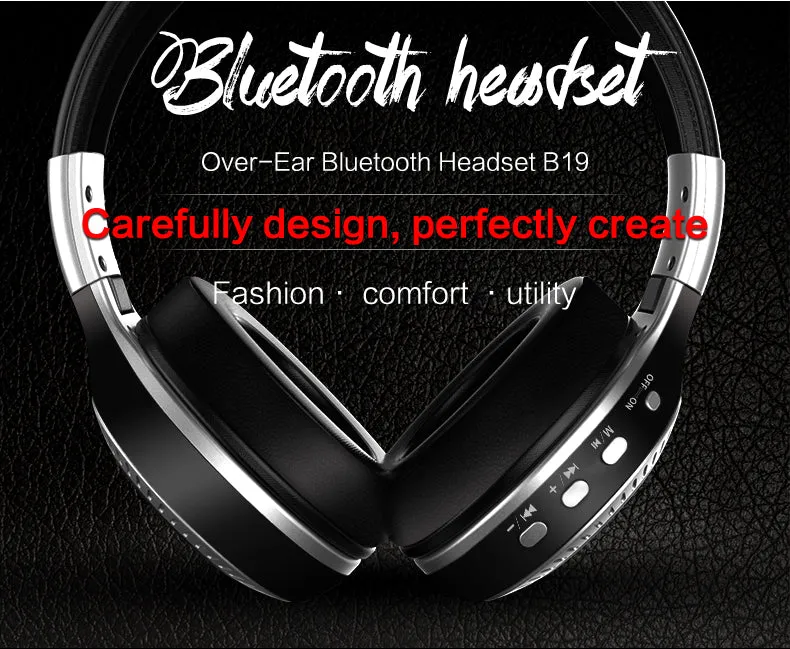 B19 Bluetooth Headphones / Wireless Stereo Headphone with Mic Headsets Micro-SD Card Slot FM Radio For Phone & PC