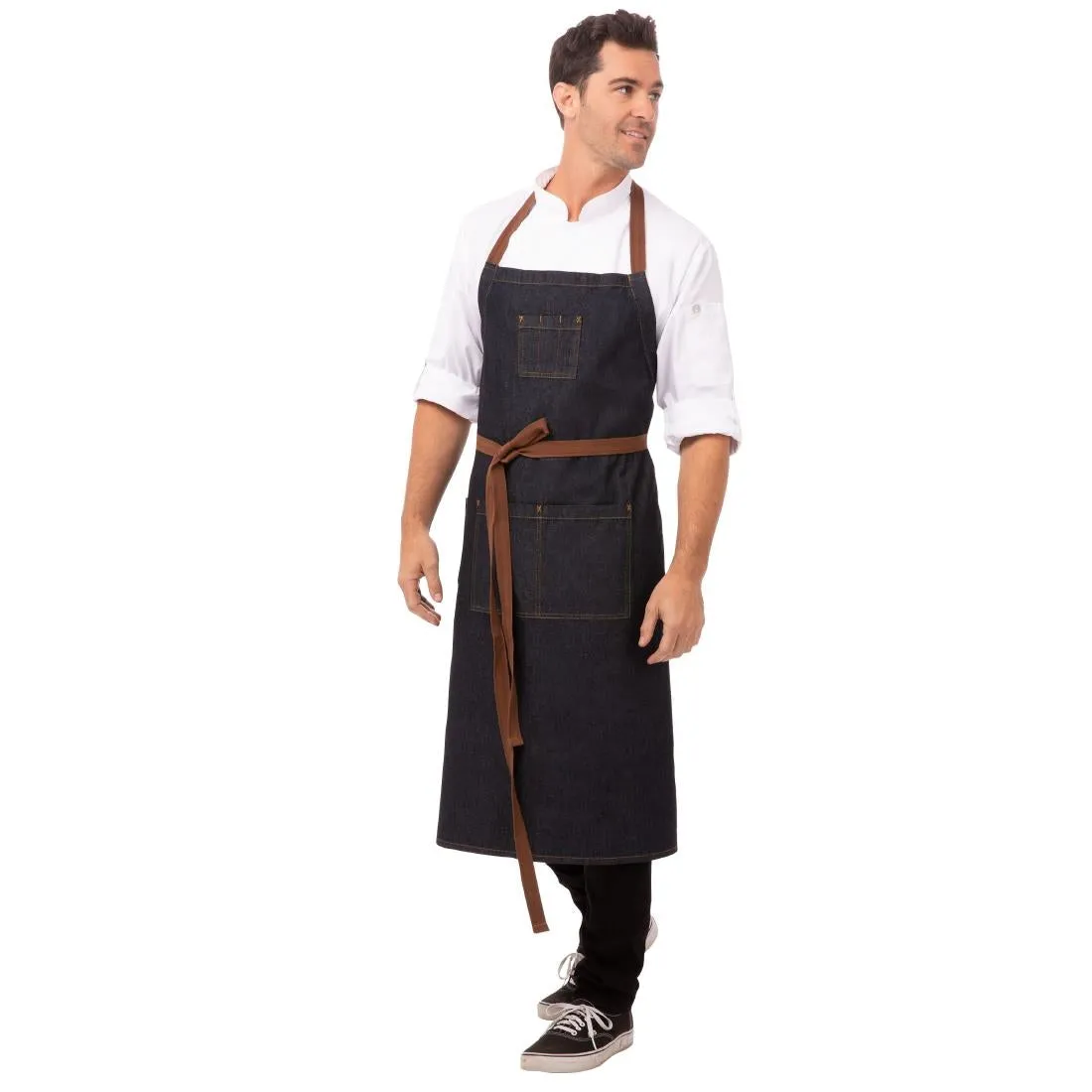 B341 Chef Works Urban Memphis Wide Bib Apron Indigo