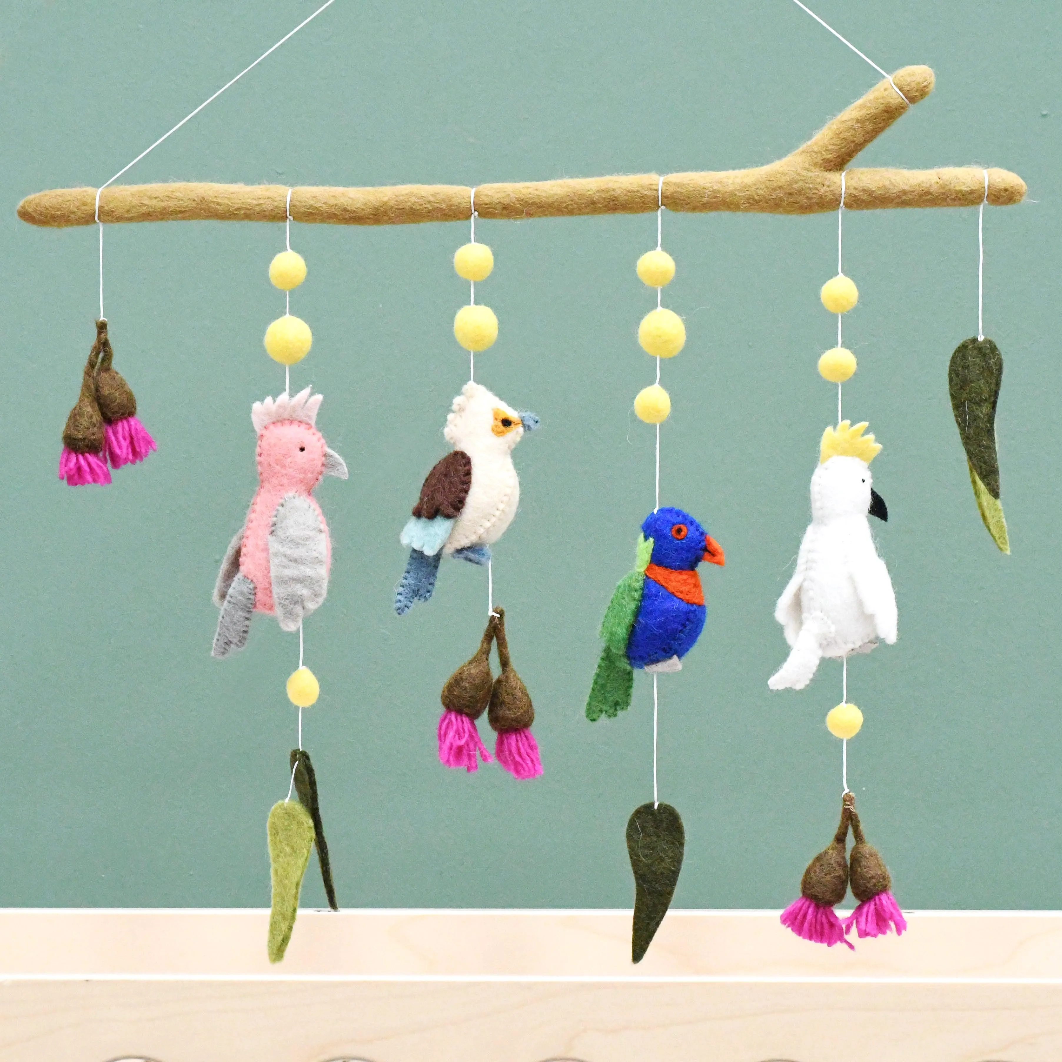 Baby Nursery Mobile Hanging - Australian Birds - Cockatoo, Lorikeet, Galah and Kookaburra