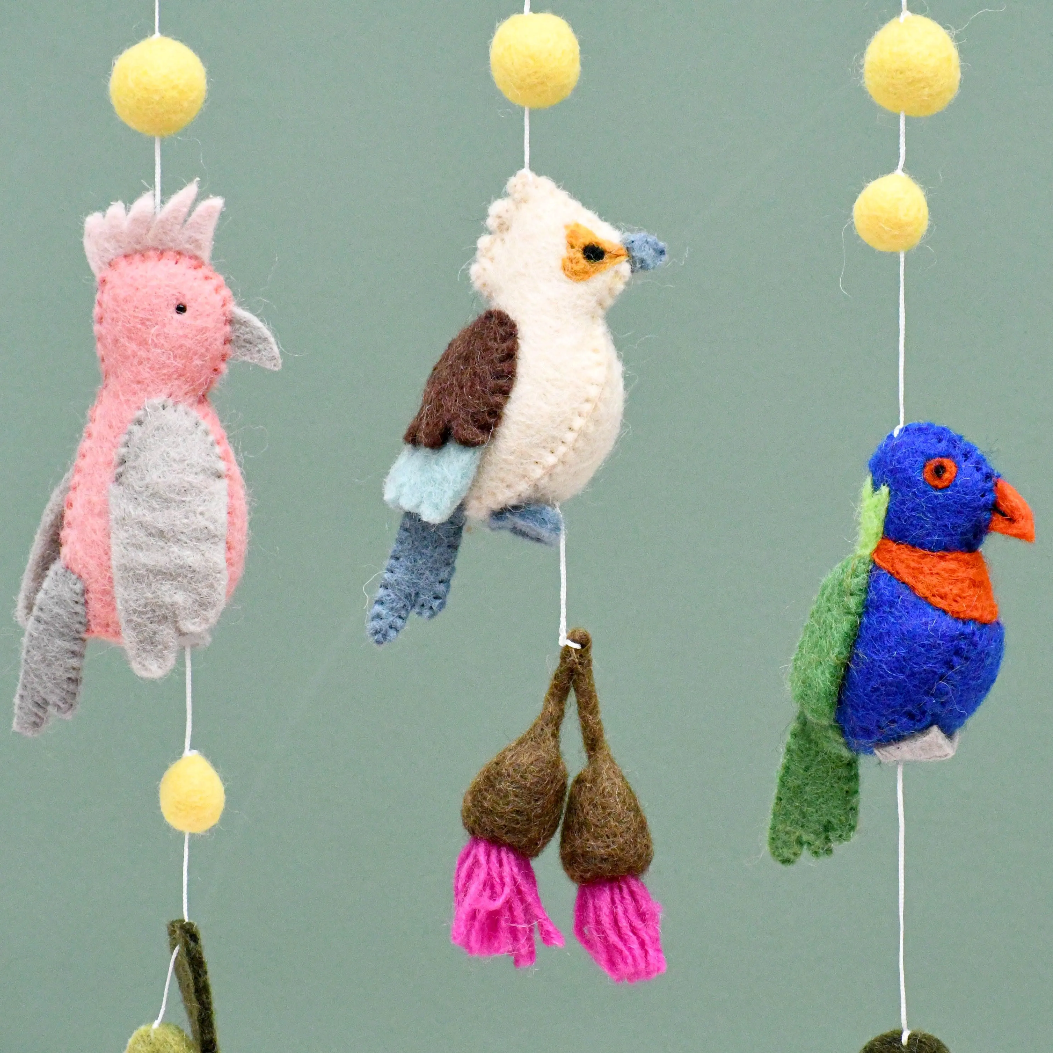 Baby Nursery Mobile Hanging - Australian Birds - Cockatoo, Lorikeet, Galah and Kookaburra