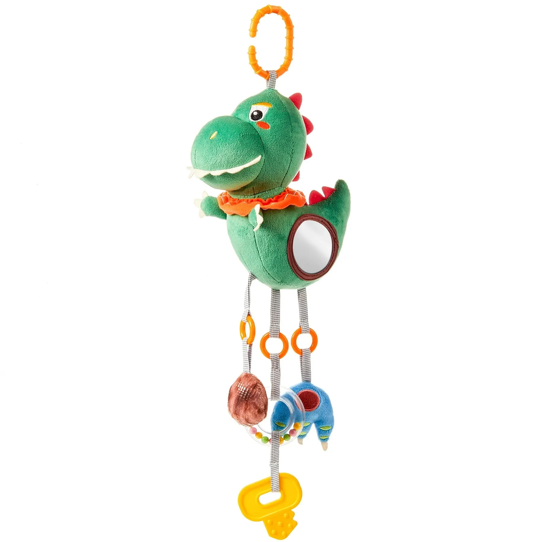 Baby toy dinosaur hanging rattle toy crinkle squeaky sensory toys with mirror and bell, car seat stroller mobile toy for newborn infant 3 Month 