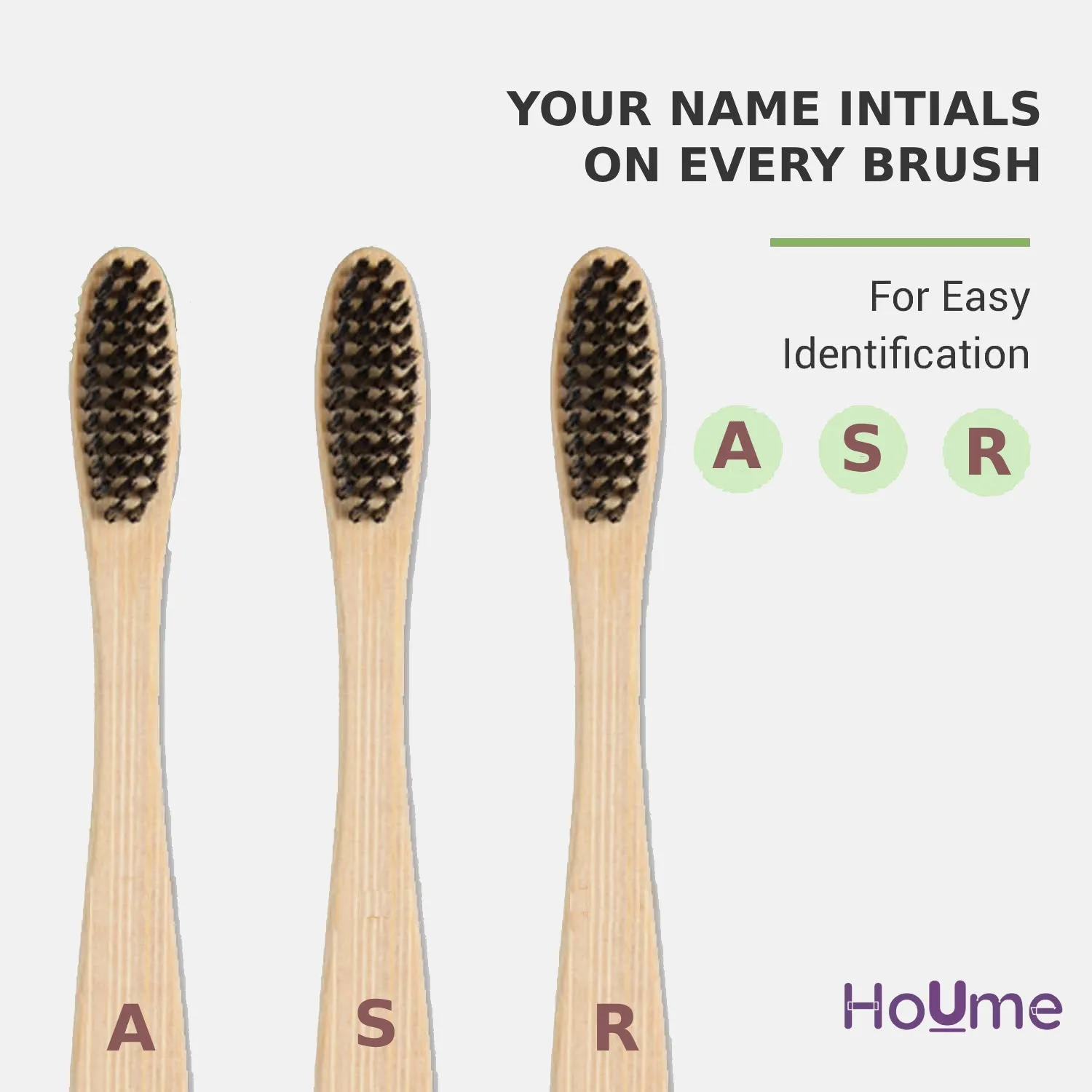 Bamboo Toothbrush with Activated Charcoal Bristles & Name Initials | Pack of 2