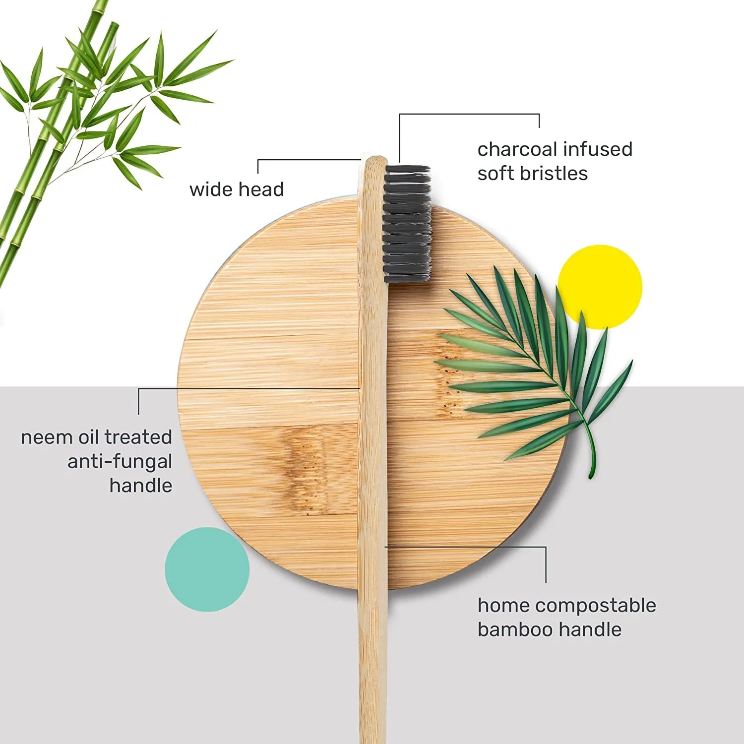 Bamboo Toothbrush with Activated Charcoal Bristles & Name Initials | Pack of 2