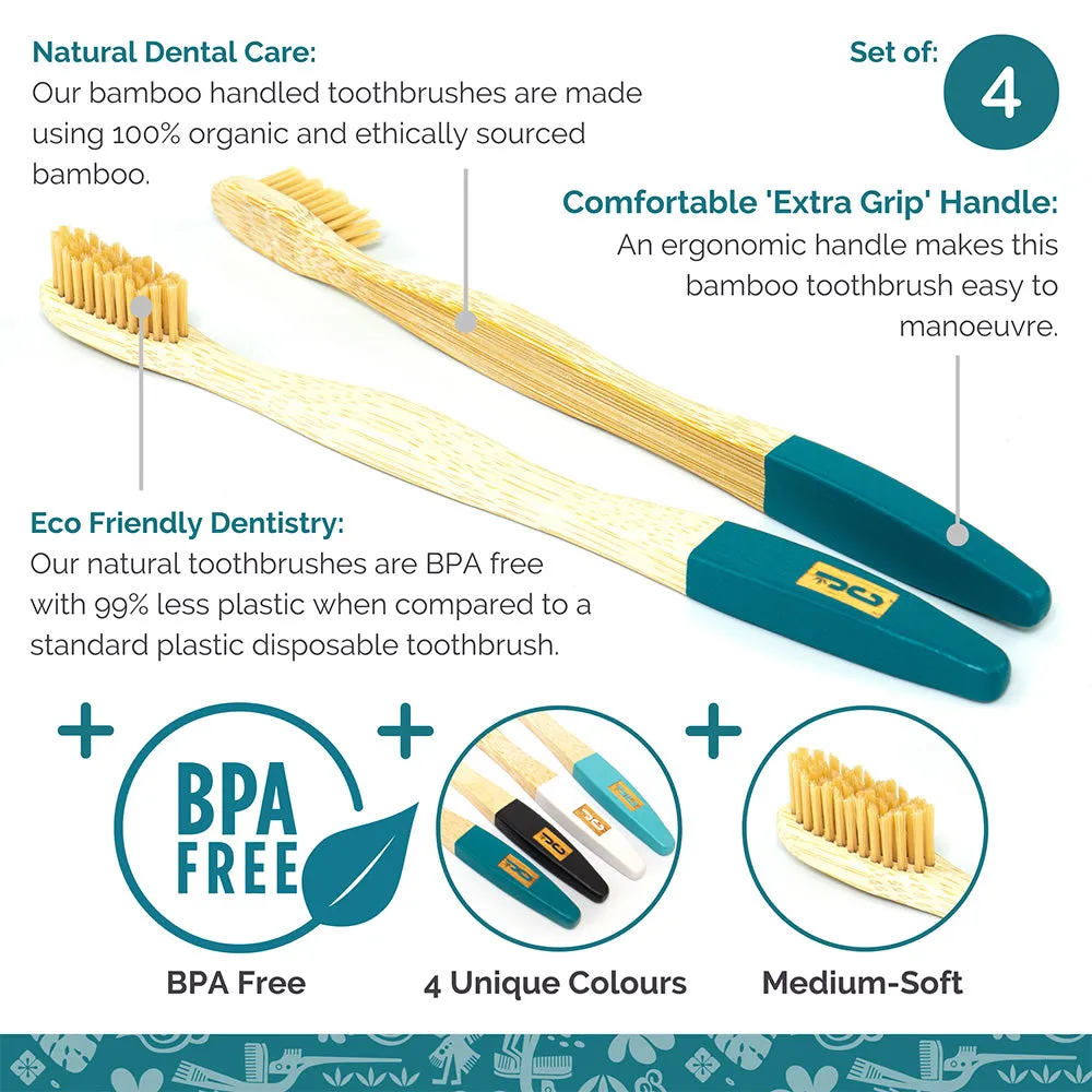 Bamboo Toothbrushes | Natural Toothbrush Set of 4