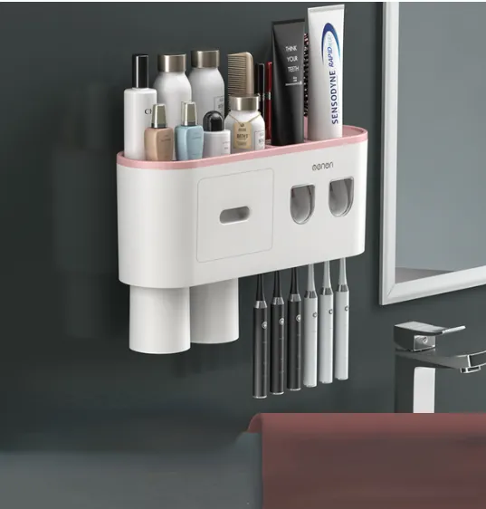 Bathroom Magnetic Adsorption Inverted Toothbrush Holder Wall - Automatic Toothpaste Squeezer Storage Rack Bathroom Accessories