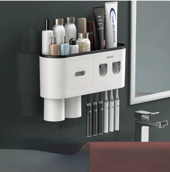 Bathroom Magnetic Adsorption Inverted Toothbrush Holder Wall - Automatic Toothpaste Squeezer Storage Rack Bathroom Accessories