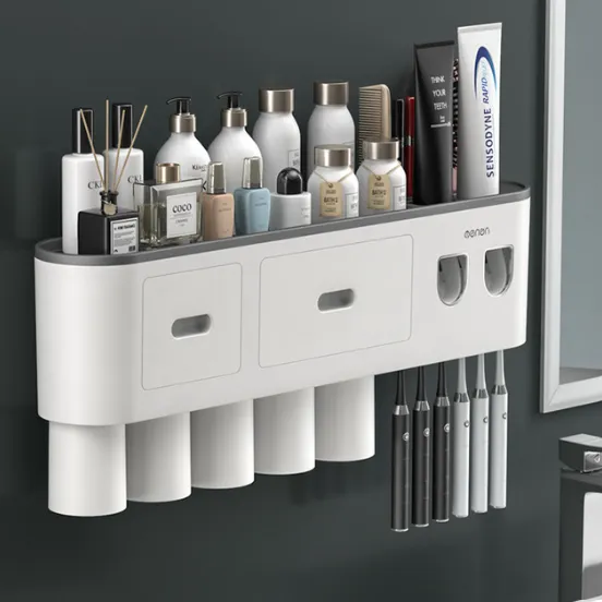 Bathroom Magnetic Adsorption Inverted Toothbrush Holder Wall - Automatic Toothpaste Squeezer Storage Rack Bathroom Accessories