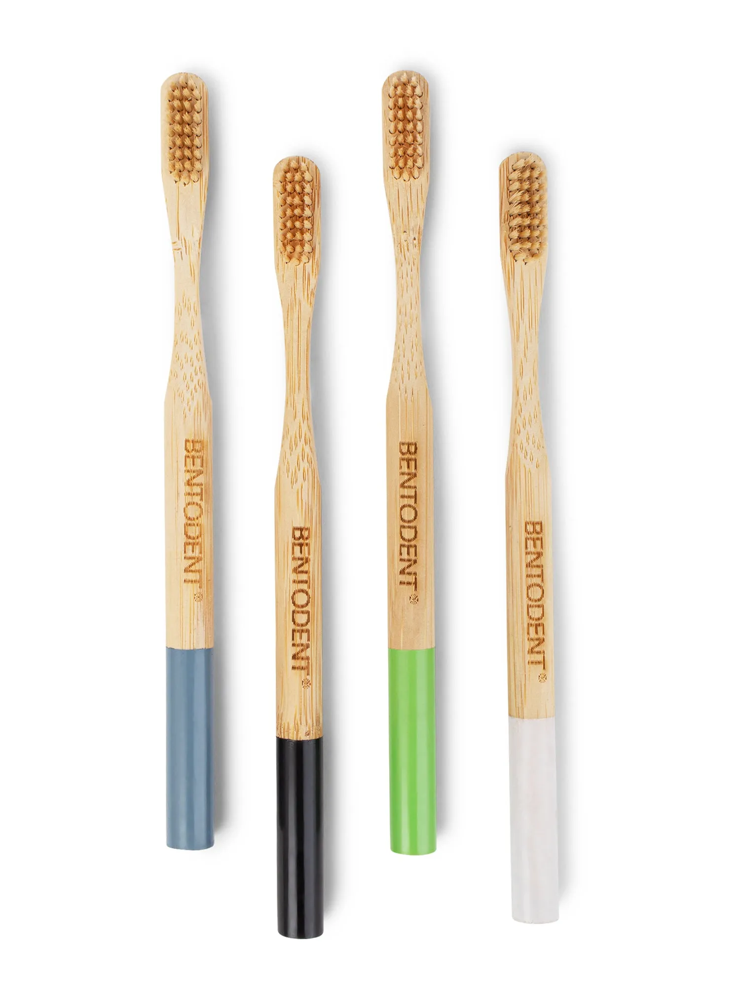 Bentodent Eco Brush Bamboo Toothbrush with Bamboo Fiber Bristles Round Bottom Teeth Whitening Ultra Soft (Pack of 4)