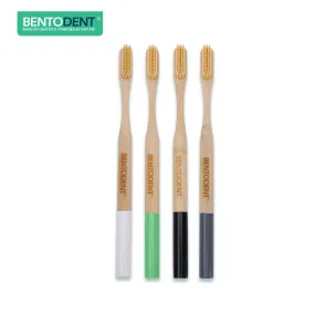 Bentodent Eco Brush Bamboo Toothbrush with Bamboo Fiber Bristles Round Bottom Teeth Whitening Ultra Soft (Pack of 4)