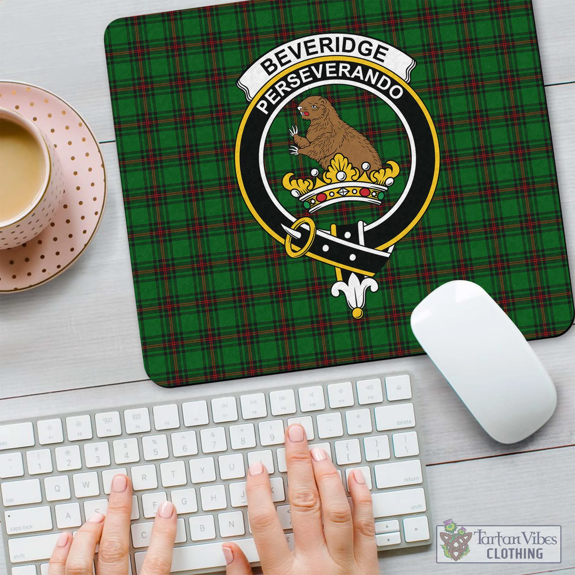 Beveridge Tartan Mouse Pad with Family Crest