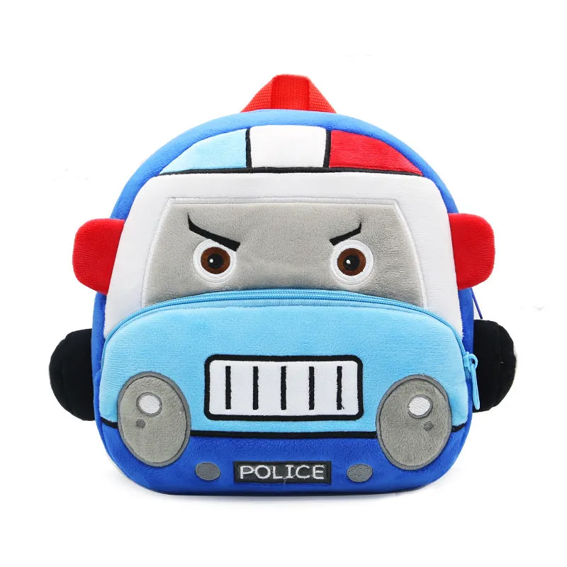 Cartoon police car plush children's backpack