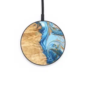 Circle Wood Resin Wireless Charger - Becky (Teal & Gold, 671894)