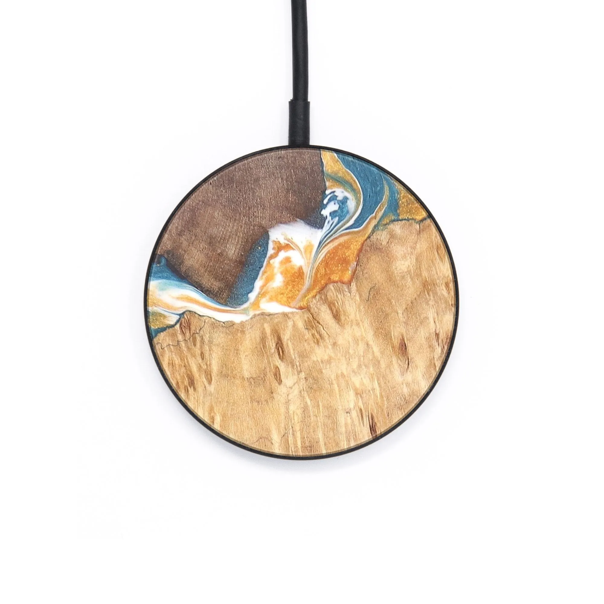 Circle Wood Resin Wireless Charger - Carrie (Teal & Gold, 682423)