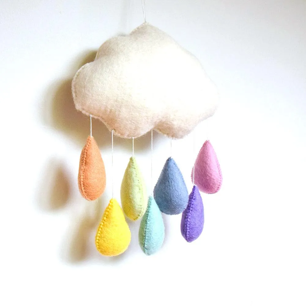 Cloud Nursery Mobile - Pastel Rainbow Raindrops