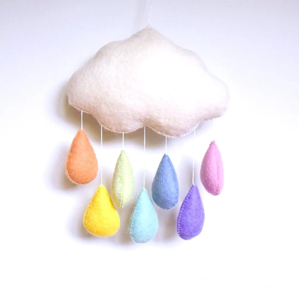 Cloud Nursery Mobile - Pastel Rainbow Raindrops