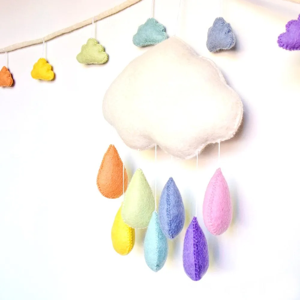 Cloud Nursery Mobile - Pastel Rainbow Raindrops