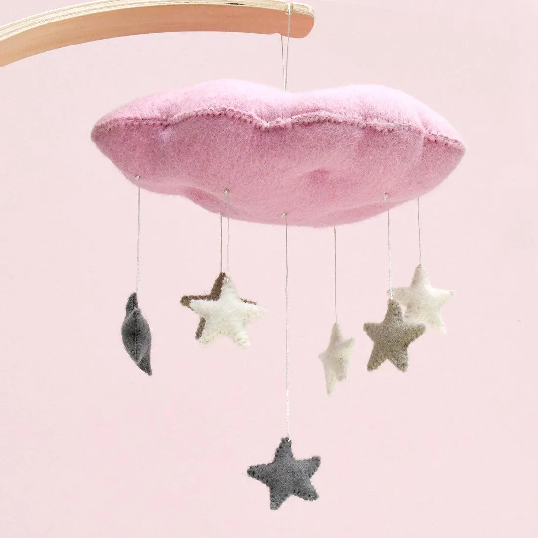 Cloud Nursery Mobile with Stars - 3D Pink