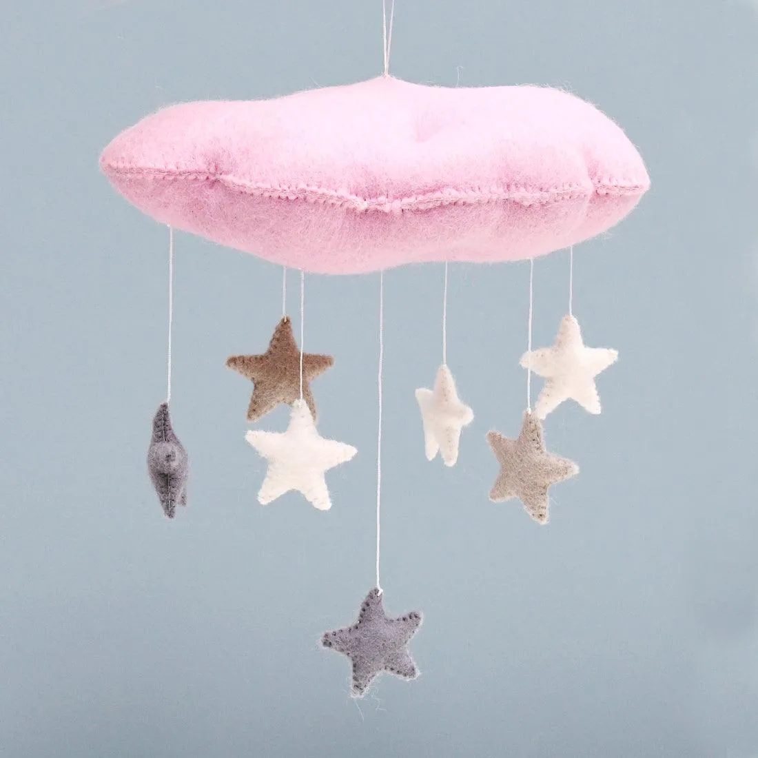 Cloud Nursery Mobile with Stars - 3D Pink