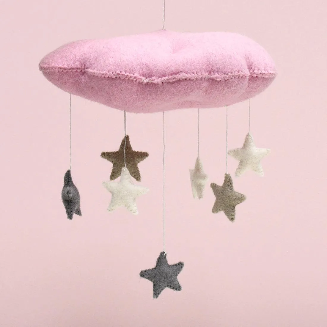 Cloud Nursery Mobile with Stars - 3D Pink