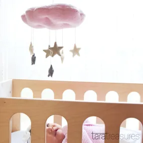 Cloud Nursery Mobile with Stars - 3D Pink