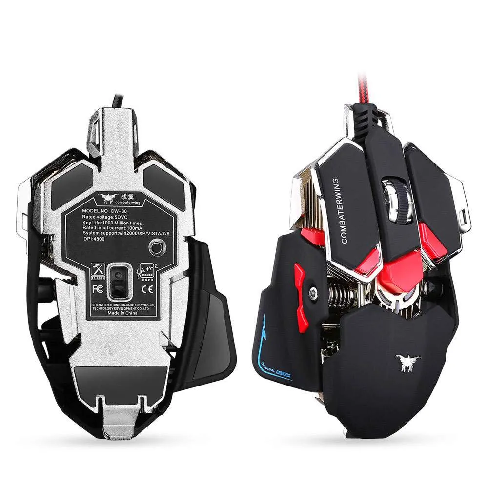 Combaterwing 4800 DPI Professional Wired Gaming Mouse Programmable 10 Buttons RGB LED Optical USB