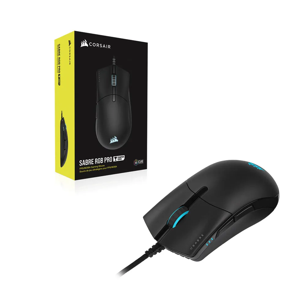 CORSAIR Sabre Pro Champion iCUE RGB Wired Optical Gaming Mouse with 18000 DPI, 6 Programmable Buttons, Axon Hyper-Processing Technology, 8000Hz Hyper Polling and Quickstrike Buttons | CH-9303111-AP