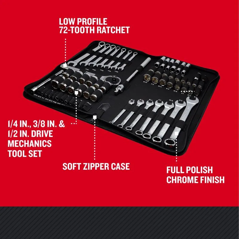 Craftsman 1/4 & 3/8 & 1/2 in. drive Metric/SAE 6 and 12 Point Mobile Mechanic's Tool Set 66 pc