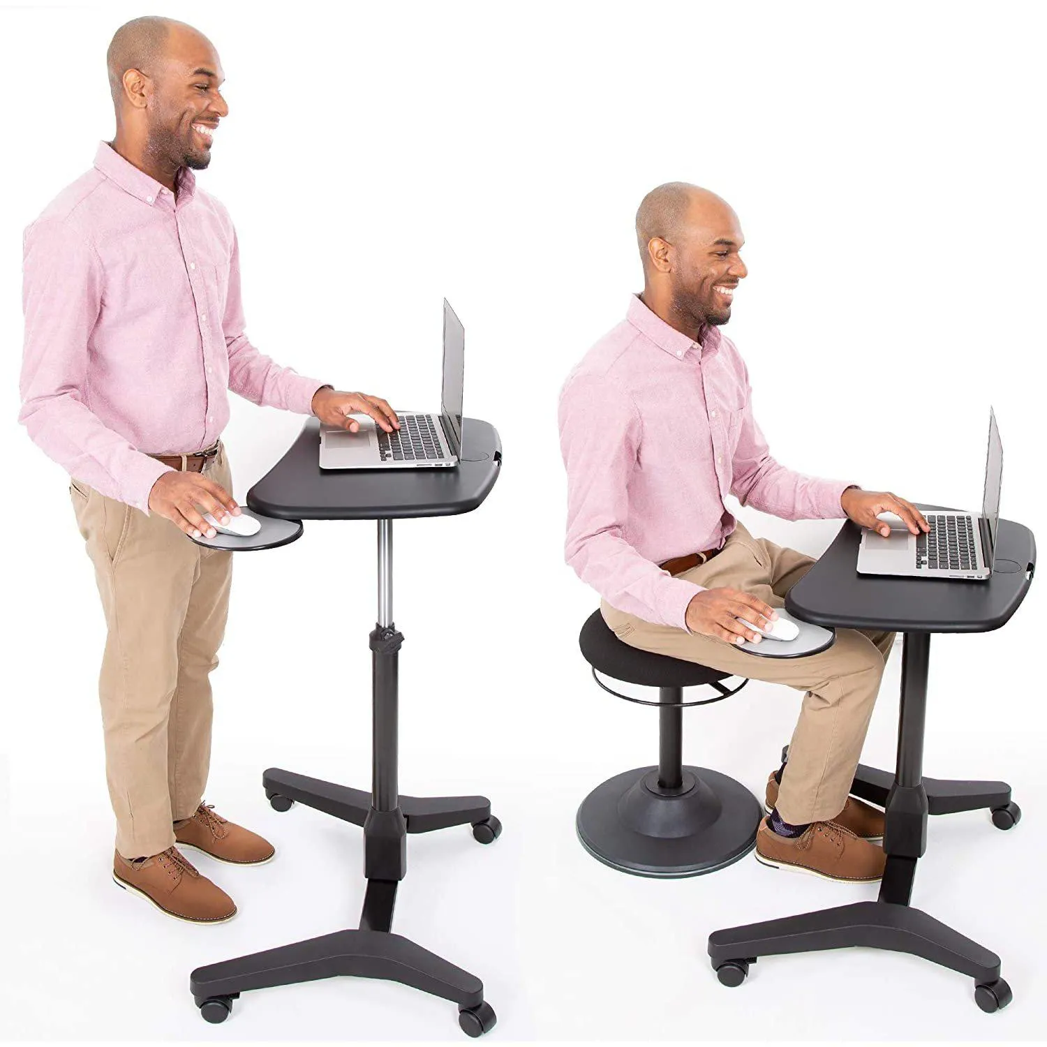 Cruizer Express Mobile Standing Desk with Cup Holder and Mousepad | Portable Podium