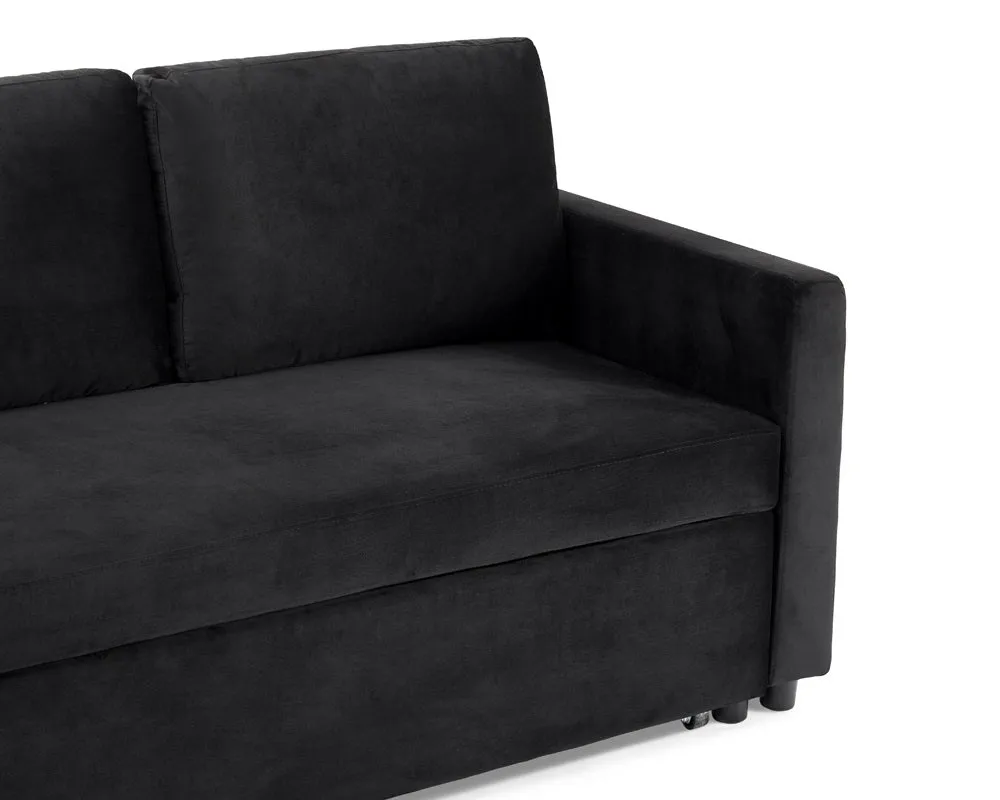 Dorset Fabric Pull-Out sofa Bed Reversible Chaise with Storage, Black Velvet