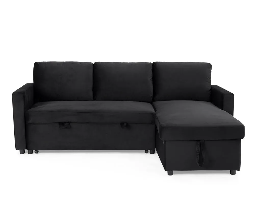 Dorset Fabric Pull-Out sofa Bed Reversible Chaise with Storage, Black Velvet