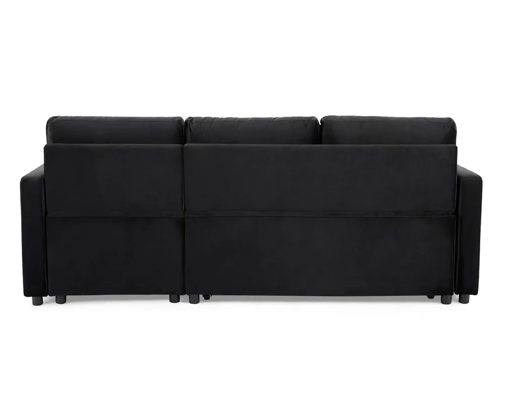 Dorset Fabric Pull-Out sofa Bed Reversible Chaise with Storage, Black Velvet