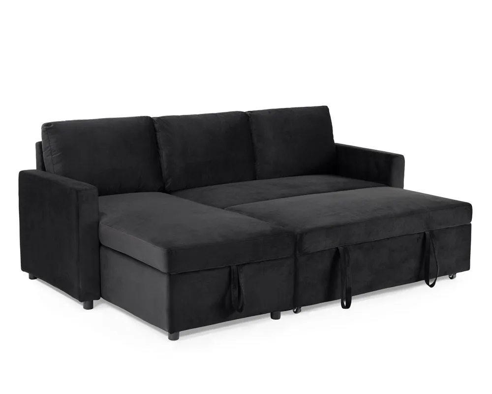 Dorset Fabric Pull-Out sofa Bed Reversible Chaise with Storage, Black Velvet