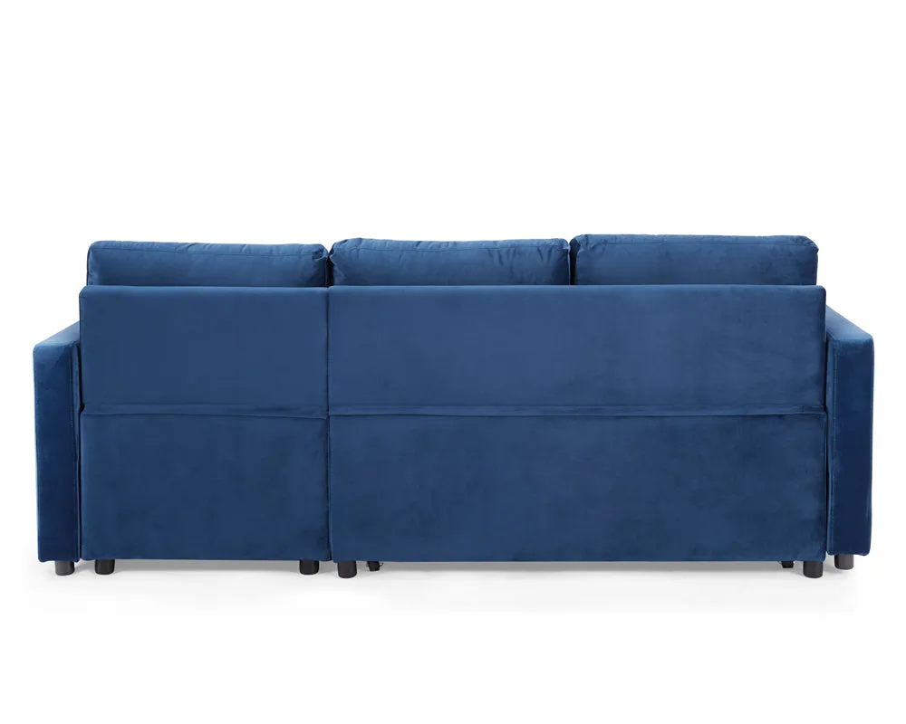 Dorset Fabric Pull-Out sofa Bed Reversible Chaise with Storage, Blue Velvet