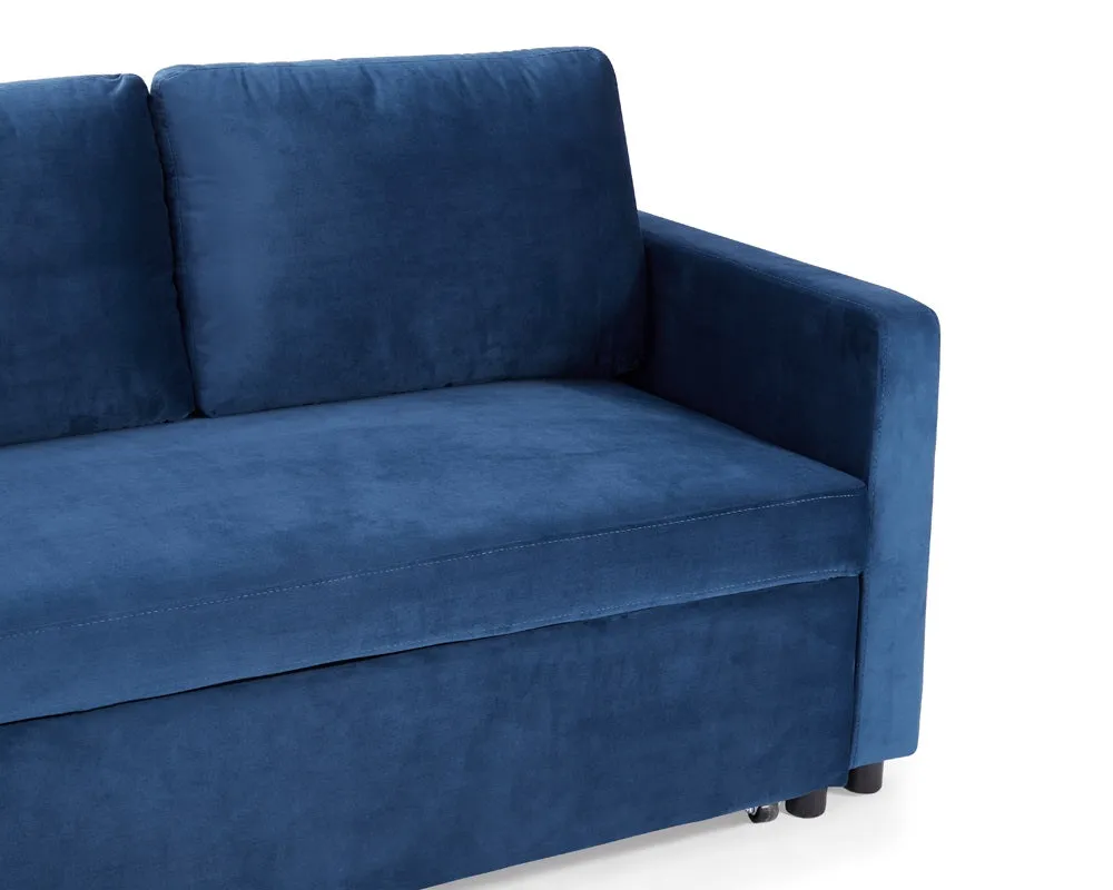 Dorset Fabric Pull-Out sofa Bed Reversible Chaise with Storage, Blue Velvet