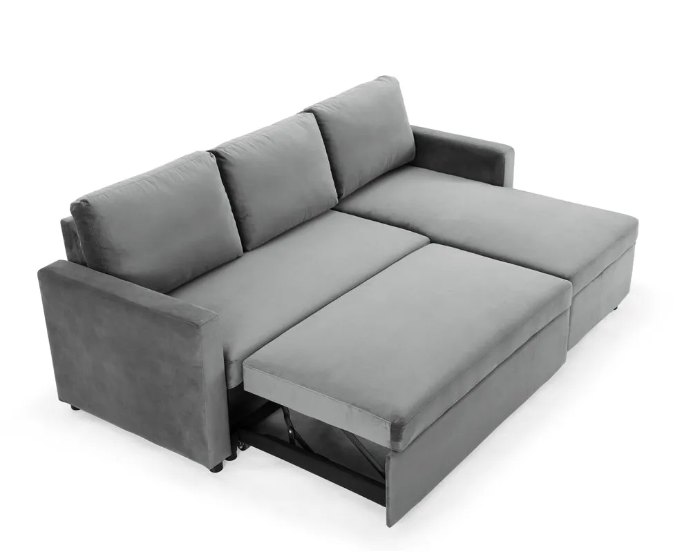 Dorset Fabric Pull-Out sofa Bed Reversible Chaise with Storage, Grey Velvet