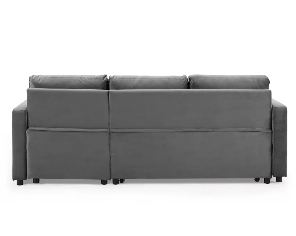 Dorset Fabric Pull-Out sofa Bed Reversible Chaise with Storage, Grey Velvet