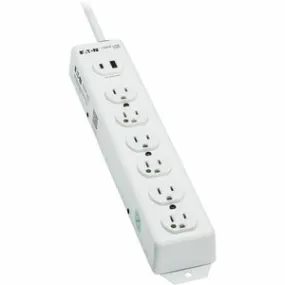 Eaton Tripp Lite Series Safe-IT UL 1363 Medical-Grade Power Strip, 6 Hospital-Grade Outlets, USB Charging, Safety Covers, Antimicrobial, 15 ft. Cord