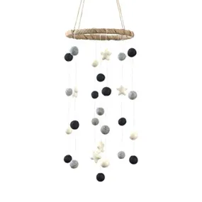 Felt Ball & Star Nursery Mobile- Black, Gray- SMALL