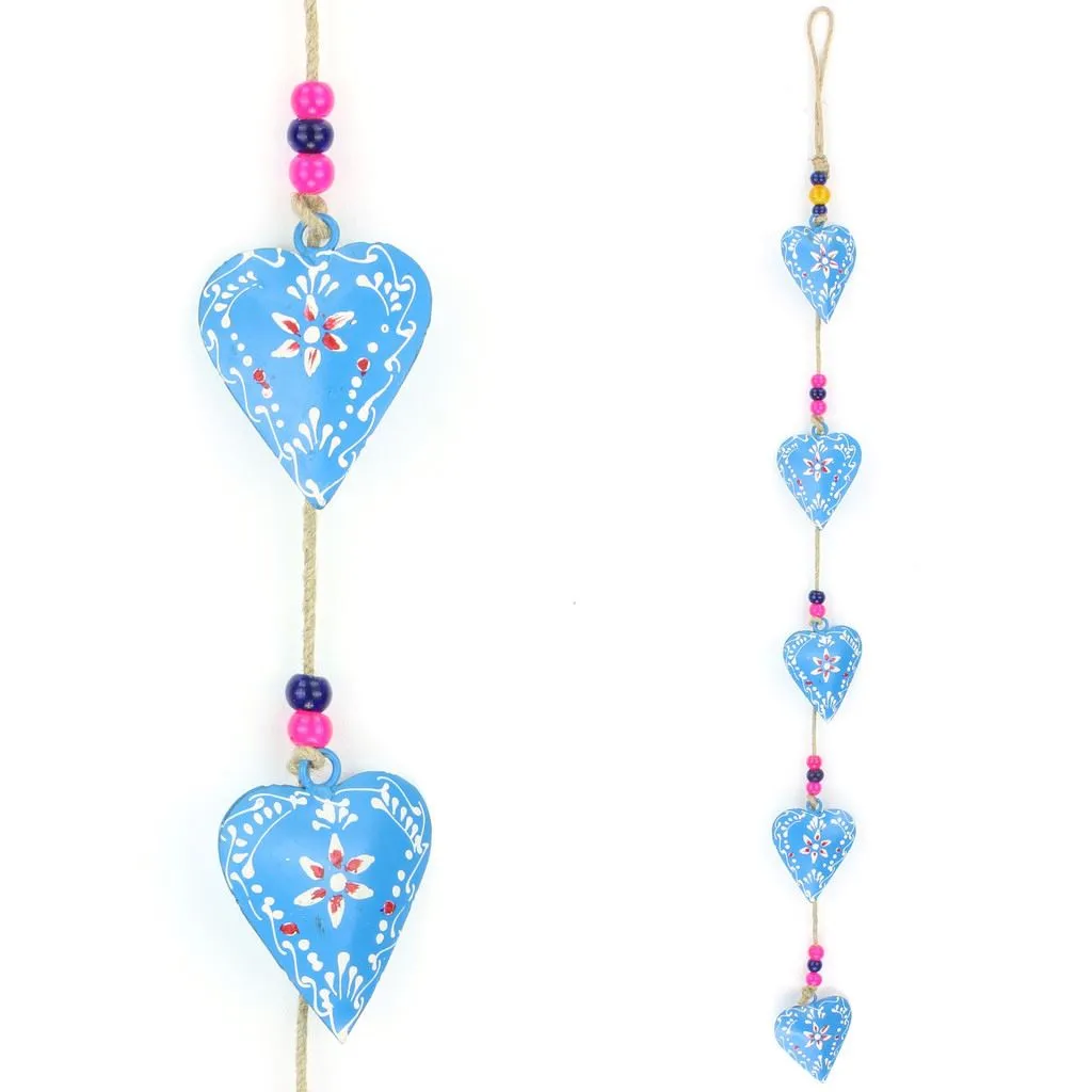 Hanging Mobile Decoration String of Hearts - Blue - Sand String